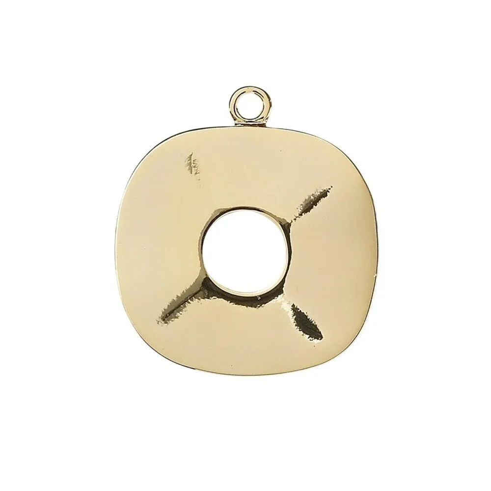 Gold 14K Plated Brass Avant Garde Mid Century Style Wavy Open Square Pendant